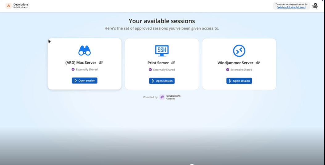 Compact mode to open session